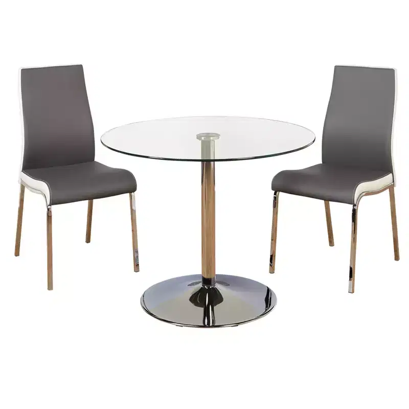 Buylateral 3pc Nora Modern Round Pedestal Table Dining Set with Faux Leather Chairs Gray/White