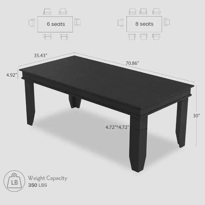 Dining Table for 6-8 People, 71 Long Dining Table with Sturdy Wooden Frame, Large Rectangular Dining Table for Living Room, Kitchen, Dining Room