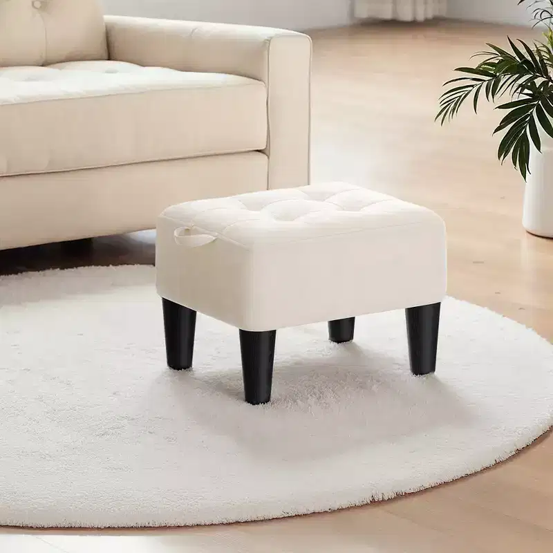 LEDREM Small Velvet Ottoman Foot Stool with Angled Legs, Thick Foam Cushion, Hidden Storage & Carry Handle, for Living Room, Bedroom, Entryway