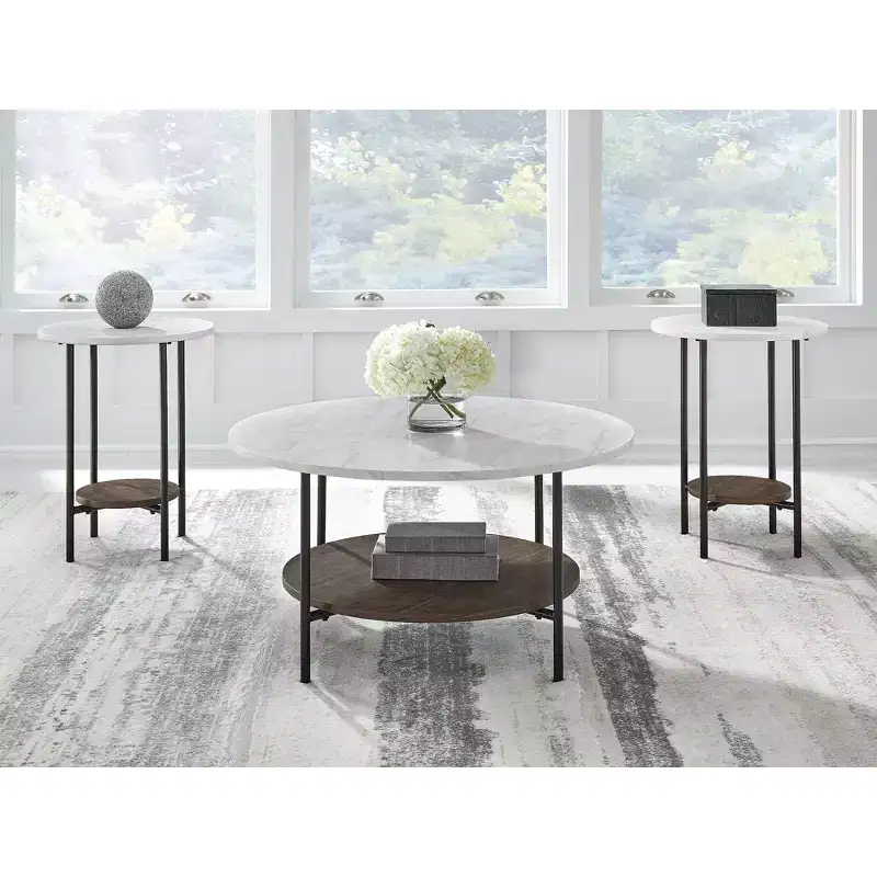 Signature Design by Ashley Wrenwich 3-Piece Coffee Table Set with End Tables - Brown/Black/White Finish