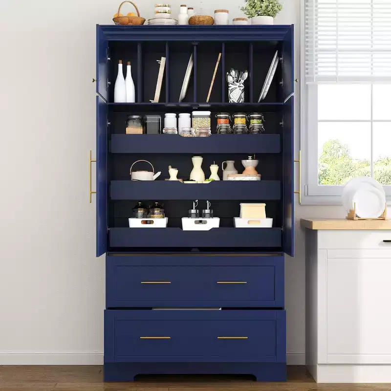 72.6'' Tall Freestanding Kitchen Pantry, Buffets, Large Storage Cabinet Cupboard With 4 Doors