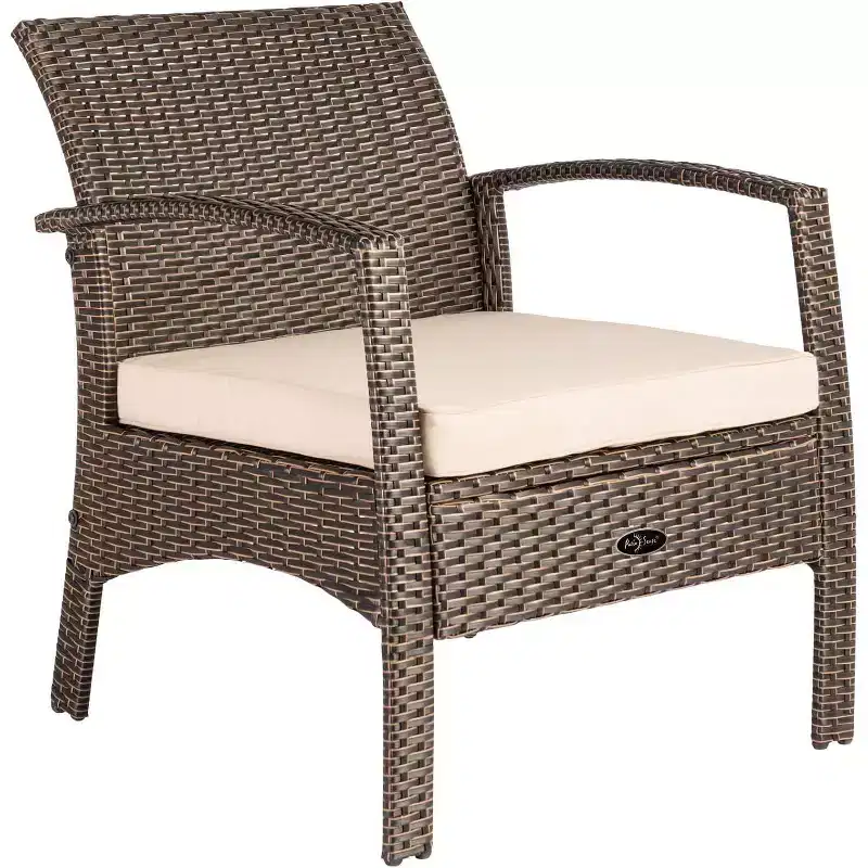 Balkene Home 62776 Bondi Armchair All Weather Lightweight & Durable Outdoor Seating Wicker Low Maintenance Khaki Cushion Included - Mocha