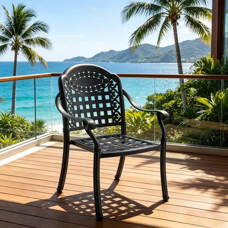 Set of 4 Cast Aluminum Patio Dining Chairs, Black Rust Resistant Frame with Water Resistant Cushions