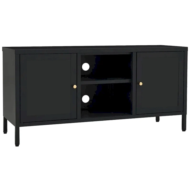 Black Steel & Glass TV Cabinet | 41.3x13.7x20.4 Inch | Modern Media Console