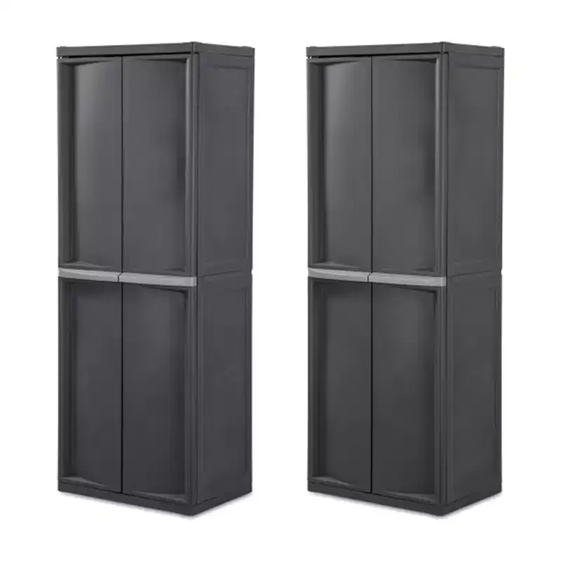 Sterilite 2 Pack Adjustable 4-Shelf Garage Storage Cabinet Bin Organizer, Gray