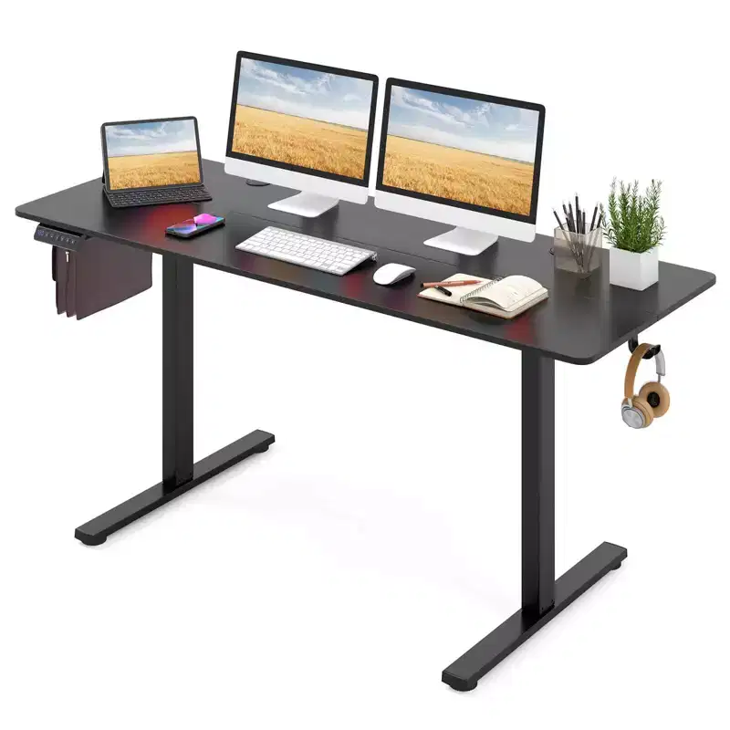 63 x 24 Inch Sit Stand Desk Height Adjustable Electric Standing Desk Natural/Brown/White