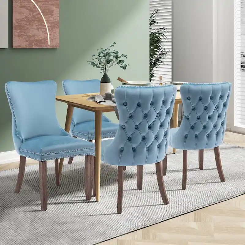 KATA Velvet Upholstered Wingback Dining Chairs Set of 4