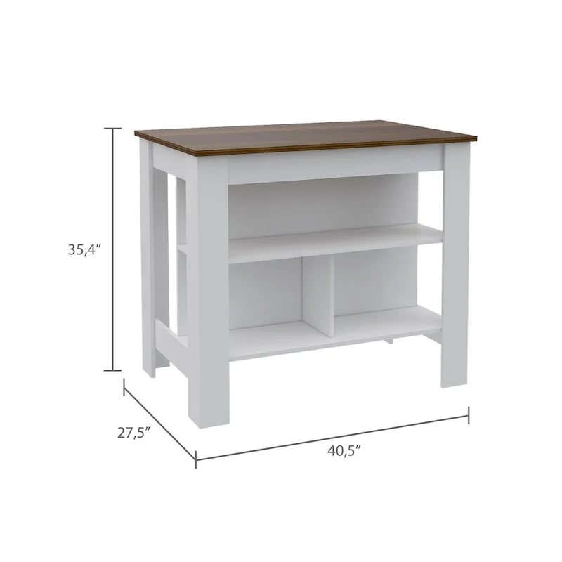 3-Shelf Kitchen Island White and Walnut