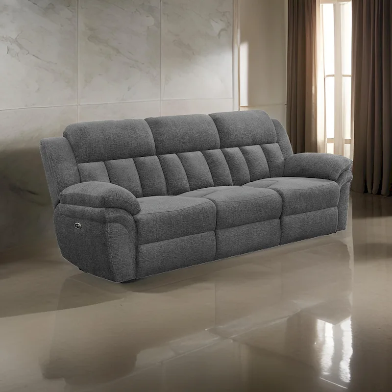 99 Inch Dual Power Recliner Sofa, Cushioned Tufted Seats, Gray Finish