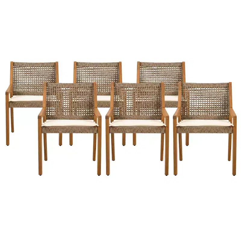NAYSAYE Patio Dining Sets Outdoor Acacia Wood Wicker Dining Chairs with Cushions for Garden Patio, Multicolor, 23.5*21.25*32