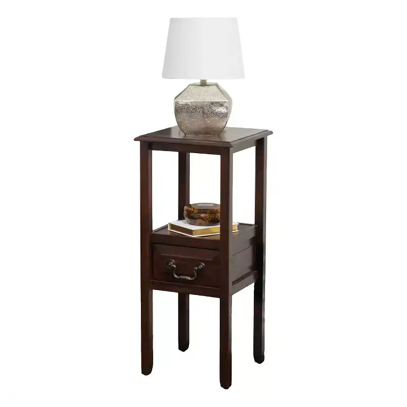 Acacia Wood Accent Table with Drawer and Open Shelf