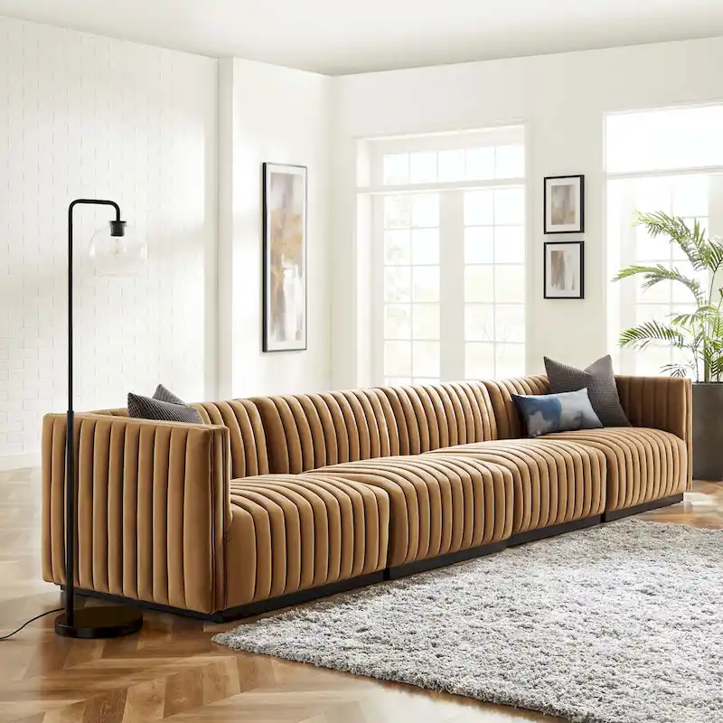 Channel Tufted Velvet Upholstered Sofa