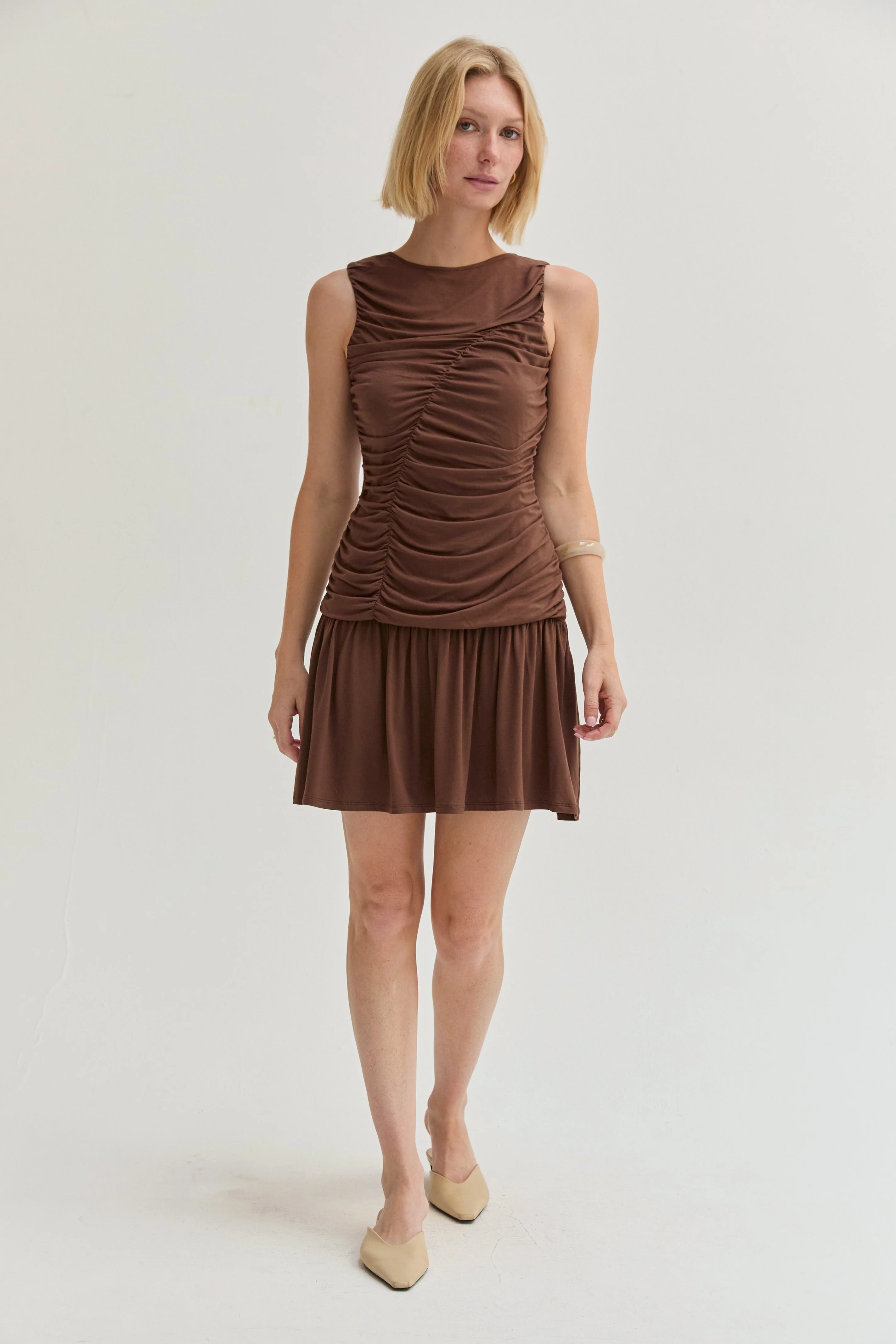 Ruched Knit Mini Dress
