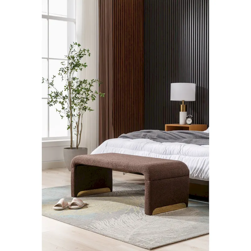 New Boucle Fabric Ottoman Footstool Bedroom Bench Shoe Bench With Gold Metal Legs