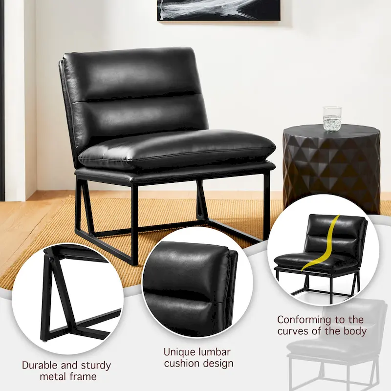 Glitzhome Set of 2 30.25H Modern Ergonomic PU Accent Armless Chair