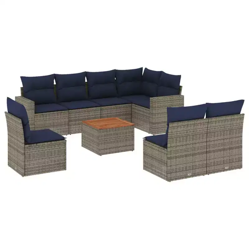 vidaXL 9 Piece Patio Sofa Set with Cushions Poly Rattan