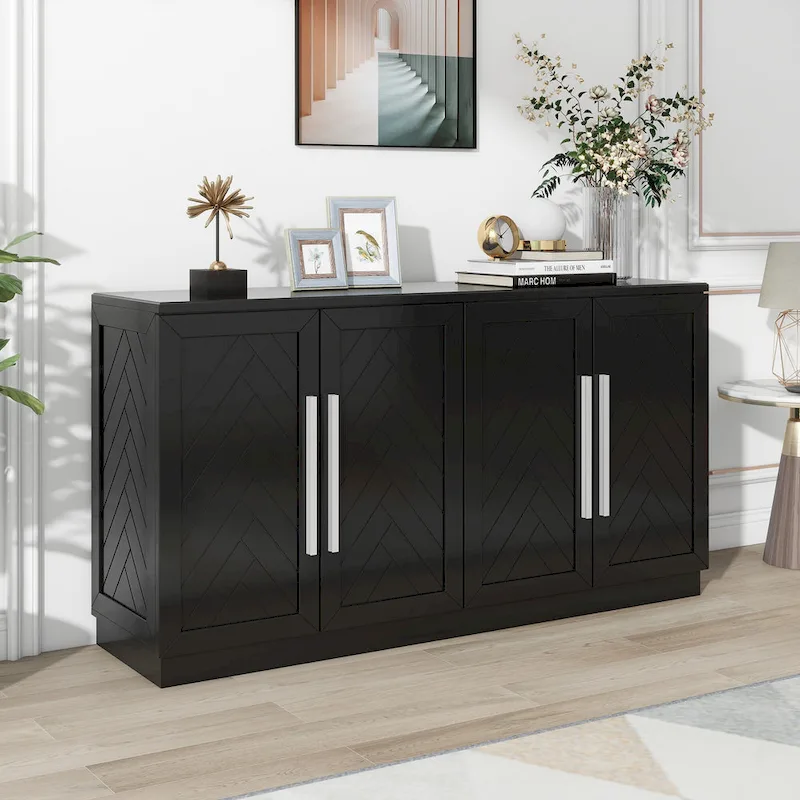Sideboard Buffet Cabinet with Adjustable Shelves & Silver Handles