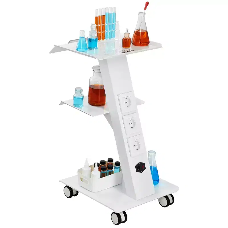 VEVOR Lab Trolley, Rolling Lab Cart with Built-in Socket, 3-Layer Metal Mobile Trolley, Tray Rolling Clinic Cart , 220 lbs Weight Capacit
