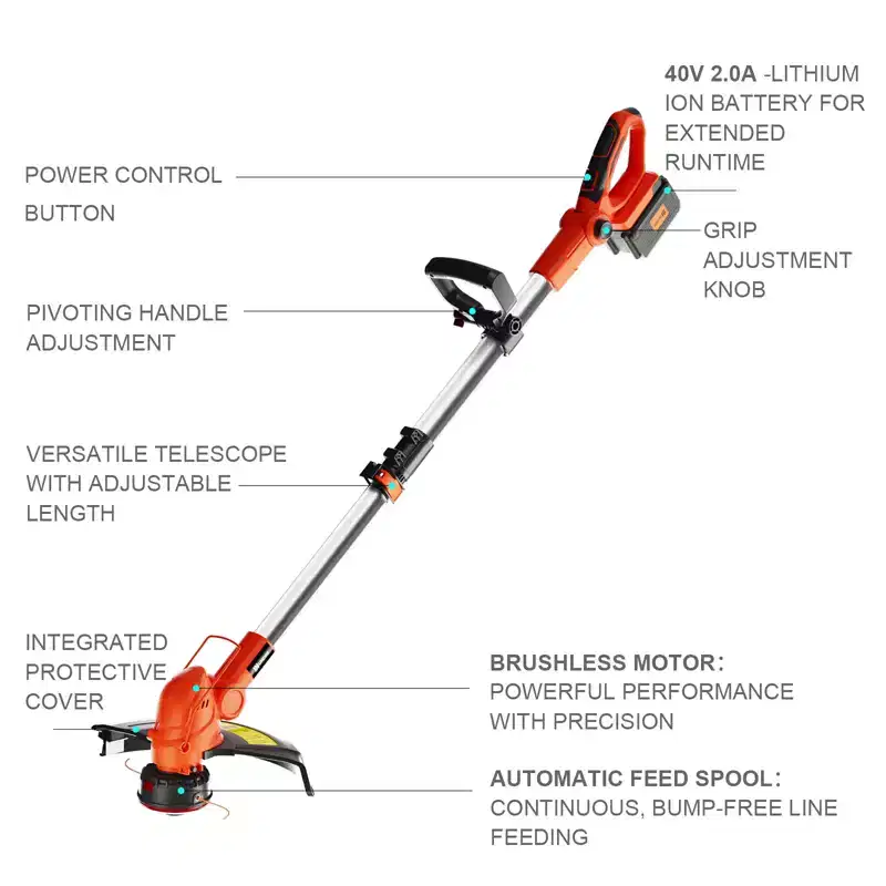 Ukoke ST2308-B 40V Cordless Grass Trimmer/Brush Cutter, Interchangeable Blade, Brushless Motor, 6500 RPM, 2.0Ah Battery & Charger Included