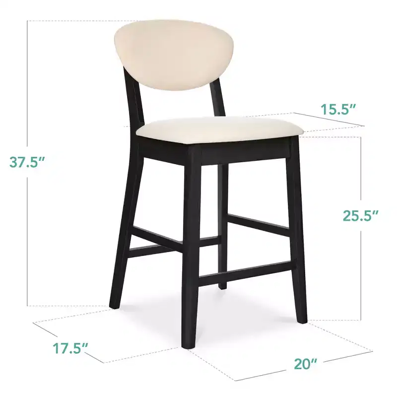 2-Piece Mid-Century Modern Wood and Upholstered Counter Height Bar Stool Set