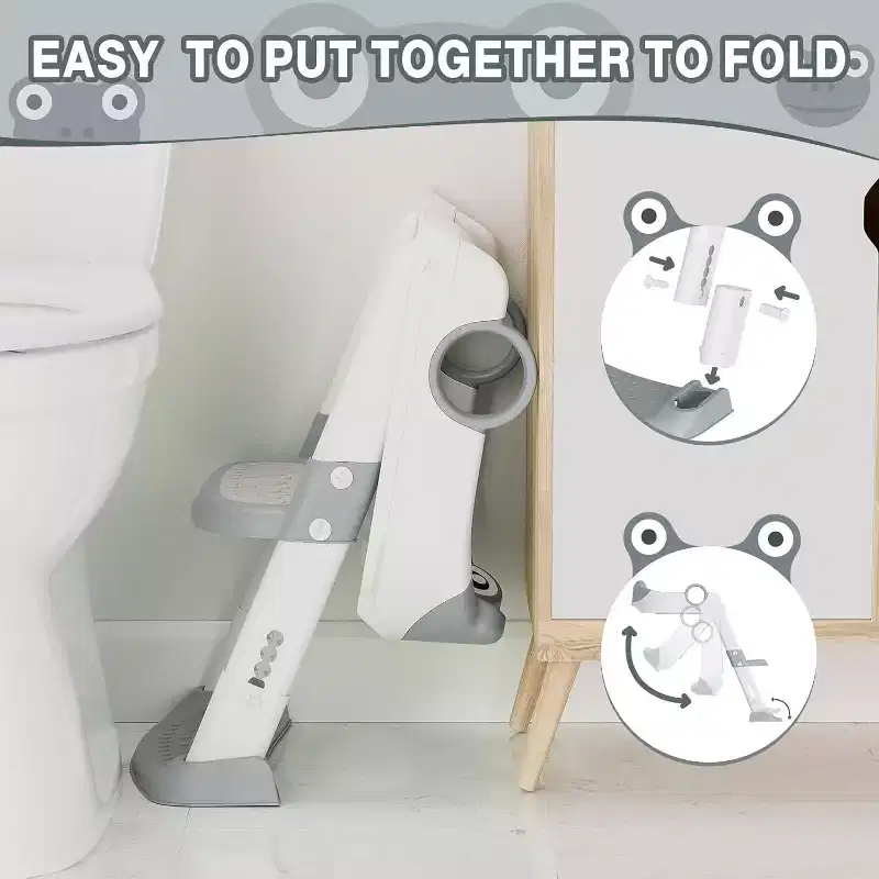 Potty Training Seat with Step Stool Ladder Toddler Kids Potty Seat with Handles Toilet Training Seat with Anti-Slip Safe Pads Adjustable Height Legs