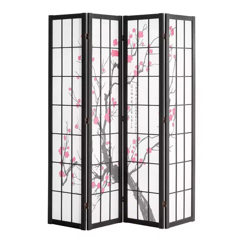 Room Divider, 4 Panel Japanese Room Divider Screen, Wood Folding Privacy Screen Indoor, Partition Portable Decoration Dividers Brown+White