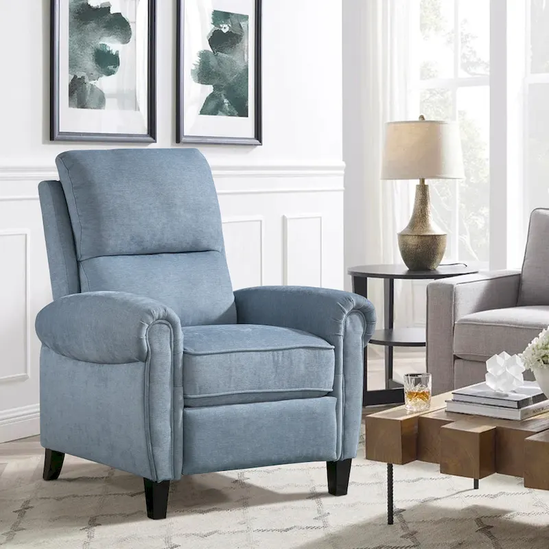 Chenille Upholstered Push Back Recliner with Solid Footrest
