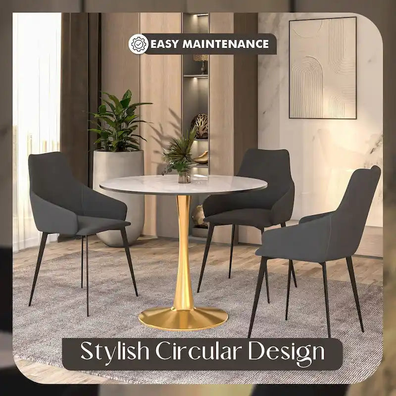 Round Dining Table 40 Sintered Stone Tabletop in Gold Steel