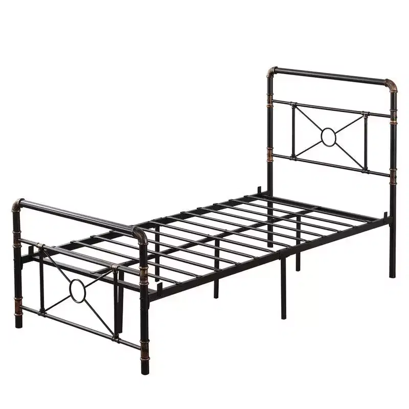 Twin Size Modern Water Pipe Iron Bed Frame with Cross Design