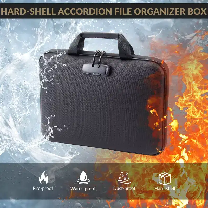 Fireproof Document Box with Lock – Waterproof Hard Case File Organizer