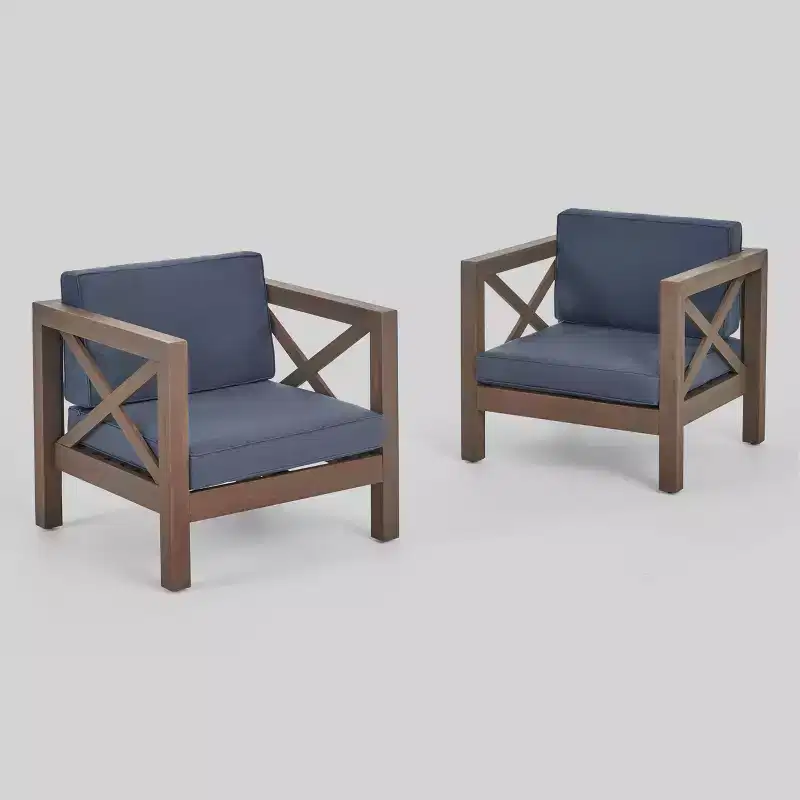 Brava 2pk Acacia Wood Club Chairs - Gray/Dark Gray - Christopher Knight Home: Water-Resistant Patio Furniture