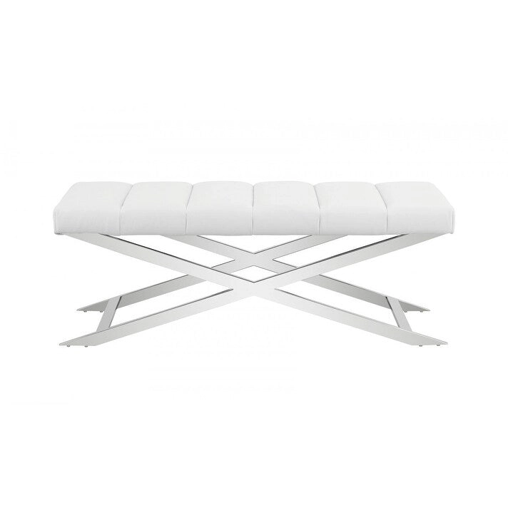HomeRoots 55 Cream and Wood Brown Upholstered Polyester Blend Bench - 55