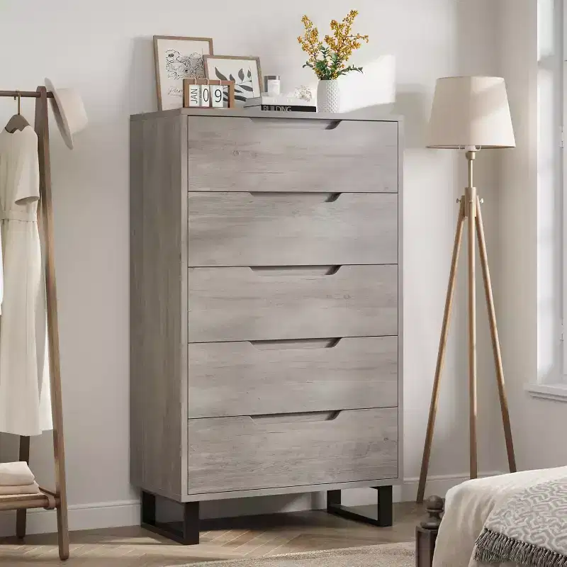 35.4-inch Five-Drawer Dresser, PB+MDF+Metal Material, Five-Drawer Storage, Adjustable Height, Modern-Simple & Rustic Style