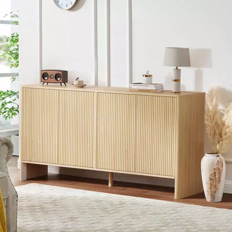 Wood 4-Door Fluted Sideboard Cabinet 57.9