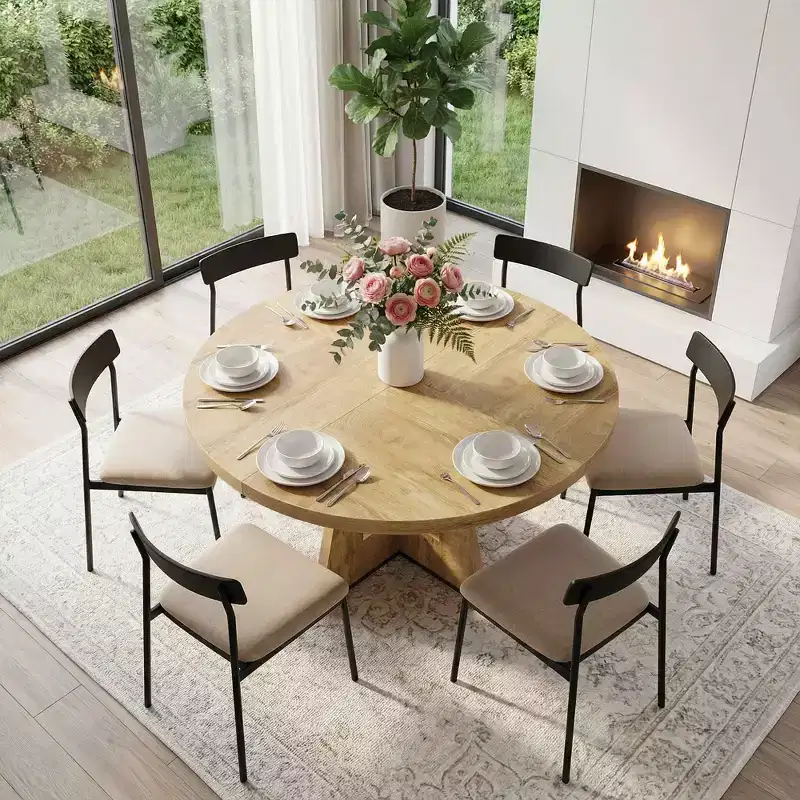 MAYEERTY Farmhouse Style Round Dining Table, 47 Retro Home Kitchen Table