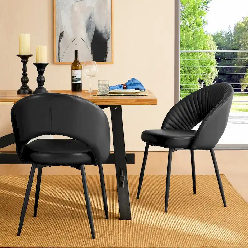Glitzhome Mid-Century Modern Quilted PU Leather Dining Side Chair with Metal Tapered Legs