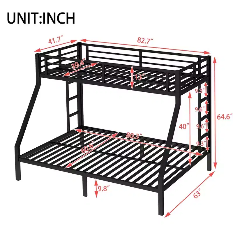 Metal Twin XL over Queen Bunk Bed for Teens and Adults Space-Saving and No Box Spring Needed Black