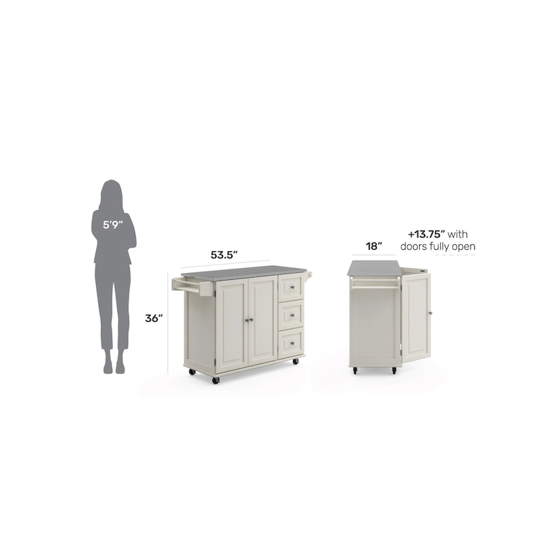 Dolly Madison Kitchen Cart with Stainless Steel Top by Homestyles