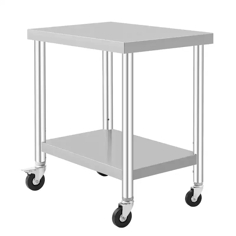 Commercial Stainless Steel Work Table 24x36 Inch Mobile Prep Table with Adjustable Storage Shelf & Locking Wheels