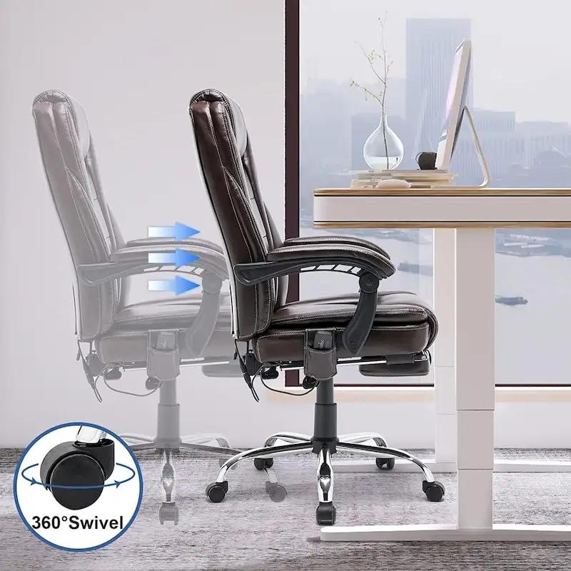 Ergonomic Heated Executive Office Chair, 2/4/6-Point Massage, Retractable Footrest, PU Leather