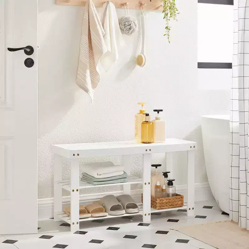 Bamboo Shoe Bench - 3-Tier Shoe Rack for Boots - Entryway Storage Organizer