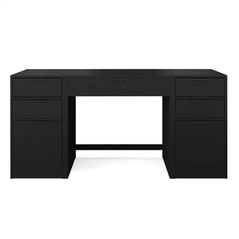 Modular Home Office Desk with Single Drawer & Dual 3-Drawer File Cabinets, Wood Composite