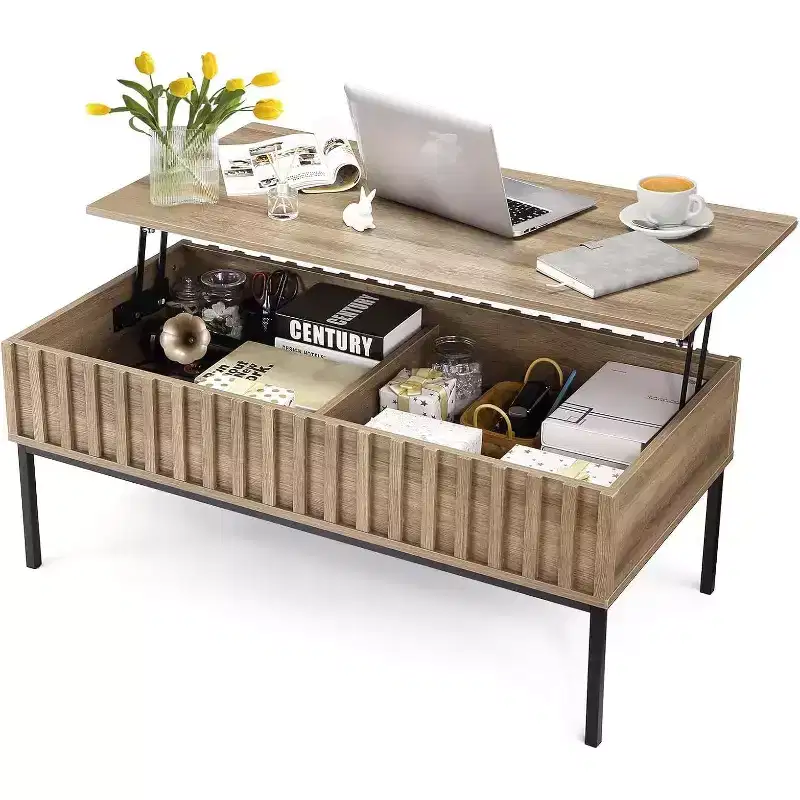 Round Coffee Table with Two Drawers Circle Center Table with Storage Farmhouse Coffee Table