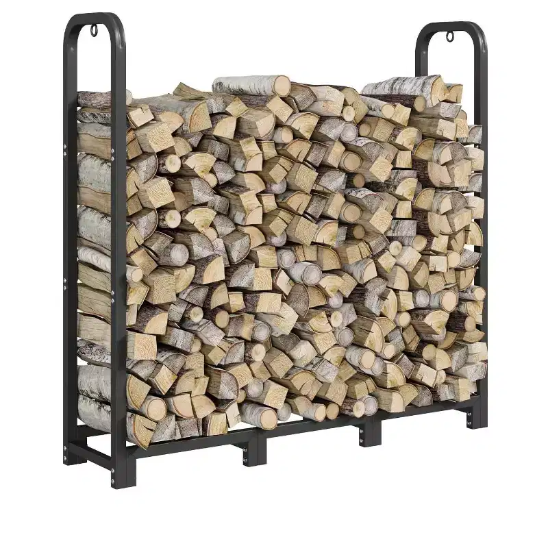 Firewood Rack Stand 4ft, Steel Log Holder, Wood Pile Storage Organizer for Fireplace Fire Pit, Heavy Duty
