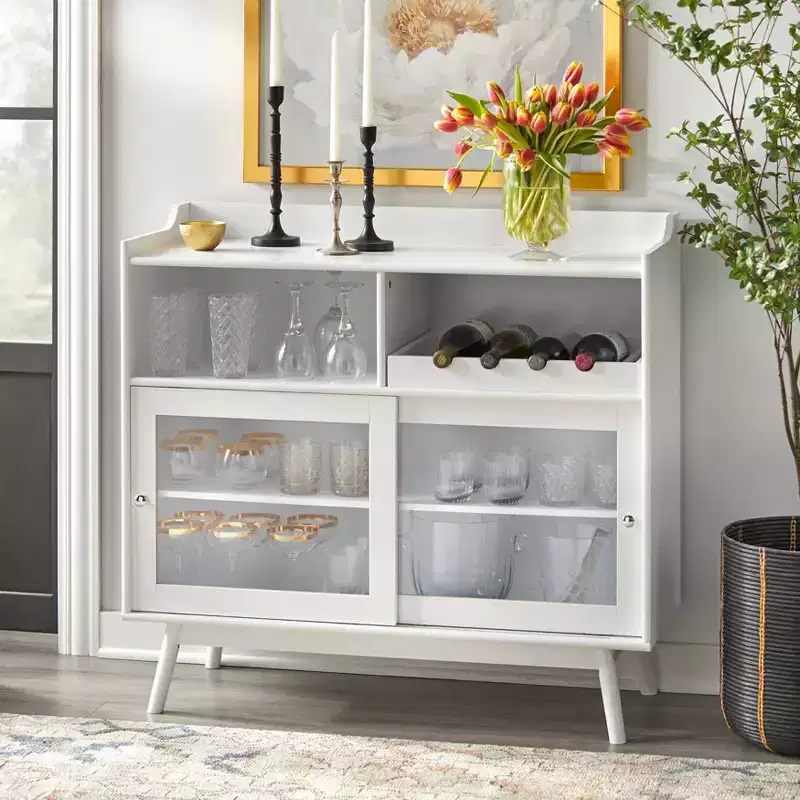 Buylateral Dublin Bar Cabinet with Sliding Glass Doors White