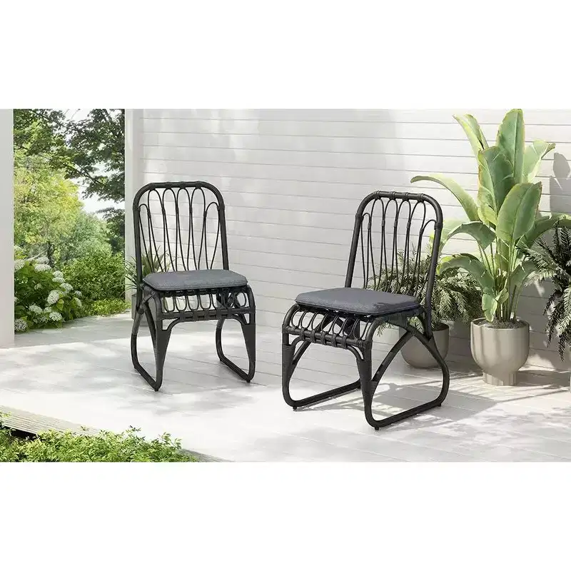 Okak Boho PE Wicker Patio Accent Chairs Upholstered Dining Chairs,Set of 2,Outdoor Rattan Chairs for Backyard,Garden&Patio,,400lbs Max
