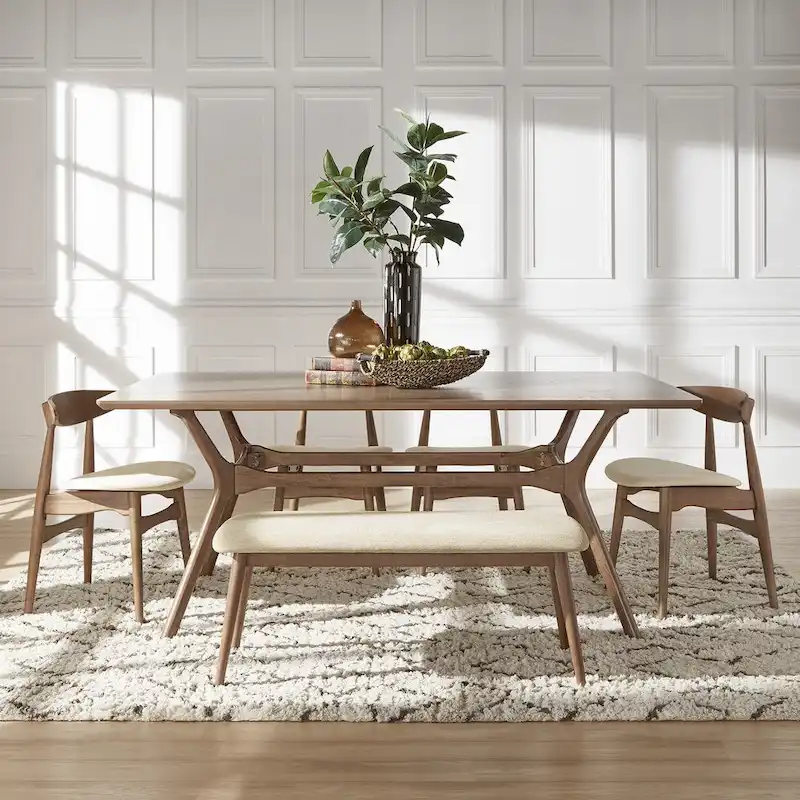 Dark Walnut Finish Rectangular Dining Set - Curved Back Chairs