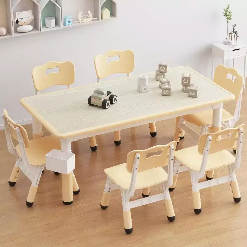 Kids Table and 6 Chair Set with Storage Box, Height Adjustable Toddler Table and Chairs Set for Ages 2-10, for Daycare, Classroom, Home