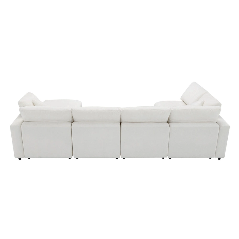 Beige 130 Chenille Cloud U-Shaped Sleeper Sectional Sofa, 6-Piece Modular Design
