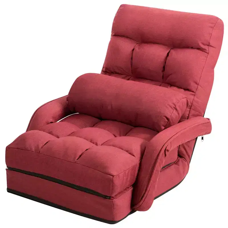 Red Folding Floor Recliner Chair with Pillow, 5-Position, 1-Person
